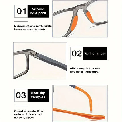 4 Pack Sets Fashion TR90 Reading Glasses For Men Spring Leg Sports Presbyopia Glasses Anti Blue Light Glasses +100 ~+400
﻿