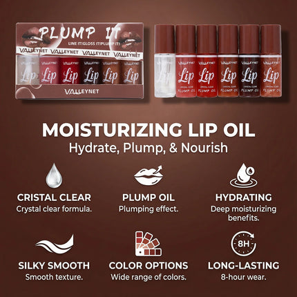 6 Pcs Moisturizing Lip Oil Set Lip Gloss, Soft Brush Tip, Long Lasting Lip Combo Set Hydrating Lip Care, Portable Travel Size.