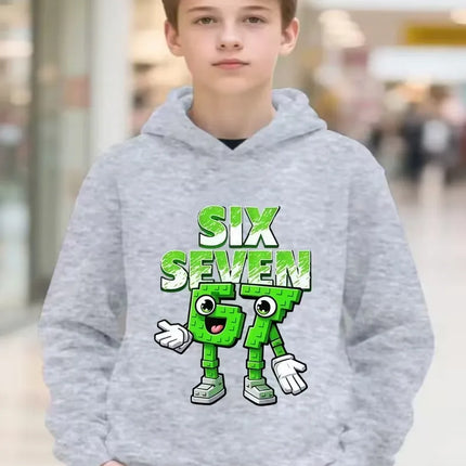 Boy Fleece Hooded Sweatshirt Autumn Six Seven 67 Number Print Children's Hoodies Kid Casual Fashion Current Long Sleeve Top