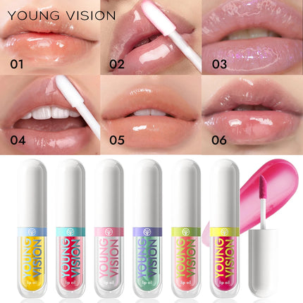 YOUNG VISION 6-Color Refreshing Fruit Flavored Moisturizing Lip Oil Set Colorful, Hydrating, and Moisturizing Lip Gloss