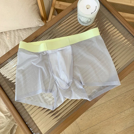 20D Ultra-thin Flat Boxers Shorts Quick Drying Mens Underwear Transparent Ice Silk Men's U Pouch Panties Seamless Mid Waist