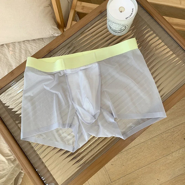 20D Ultra-thin Flat Boxers Shorts Quick Drying Mens Underwear Transparent Ice Silk Men's U Pouch Panties Seamless Mid Waist