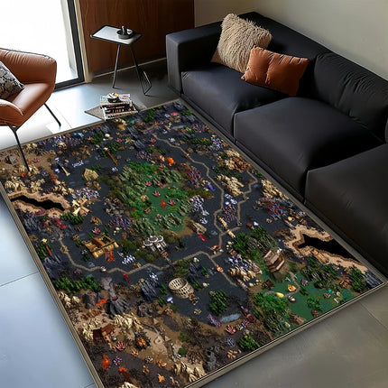 3D HOMM3 Heroes of Might and Magic Map Treasure Chest Retro Game Carpet Rug for Living Room Bedroom Home Sofa, Non-slip Floor Mat
