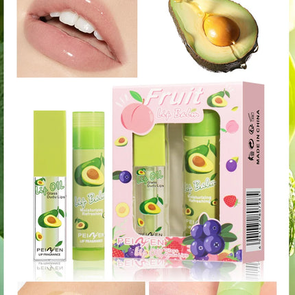 2PCS Lip Oil Lip Balm Set All-Day Long-Lasting Moisturizer Lip Care Plumps Lips Reduces Lip Lines Lipstick & Nourishment