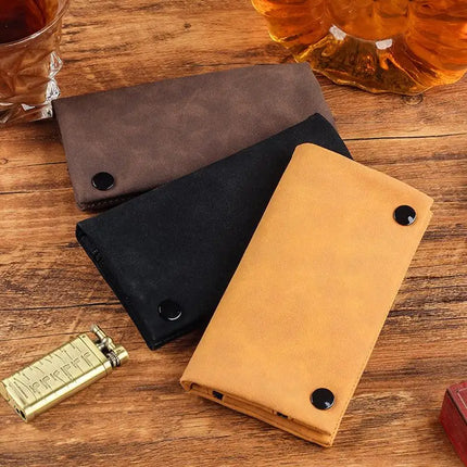(Ce14)Frosted Leather Hand Cigarette Bag Foldable Storage Bag Handmade Tobacco Lighter Pouch Tobacco Moisturizing Bag