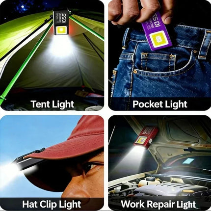 Powerful Mini LED Flashlight USB Rechargeable COB Keychain Hanging Work Light Waterproof Outdoor Emergency Camping Pocket Torch