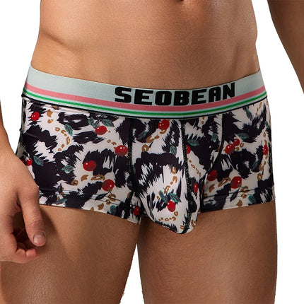 Seobean  Men's Soft Flat Bottom Sports Underwear Comfortable Boxer Briefs Fashion Floral Design