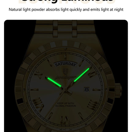 POEDAGAR Business Man Watch Week Date Waterproof Luminous Original Watches For Men Stainless Steel Men's Quartz Wristwatch Reloj