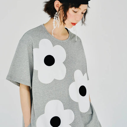 imakokoni original applique pure cotton gray T-shirt pullover short-sleeved shirt casual loose large size summer female 223602