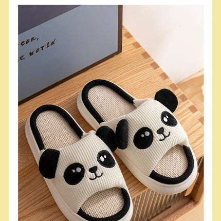 Home Slippers Panda Cat Women Summer Cute Linen Couples Indoor House Non-Slip Thick Funny Sandals Cartoon Kawaii Shoes 2025 New