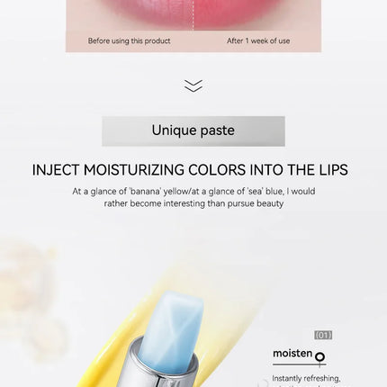 Gecomo Temperature Color Change Lip Balm Long-Lasting Hydration Soft Moisturizing Deep Nourishment Fine Glitter Anti-Wrinkle Enhance Complexion Lip Care