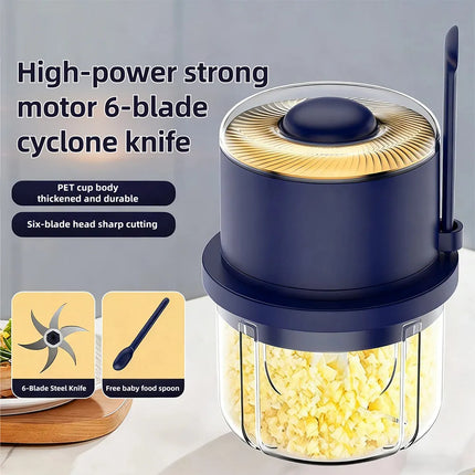 Electric Garlic Mincer & Crusher Multi-Function Vegetable & Fruit Mini Garlic Peeler 6-Blade Meat Grinder