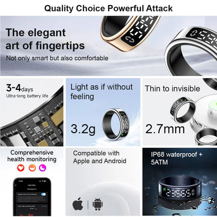 SY01 Smart Ring With LED Screen Bluetooth Health Monitoring Blood Oxygen Sleep Heart Rate Multi-sport Modes Waterproof IP68&5ATM