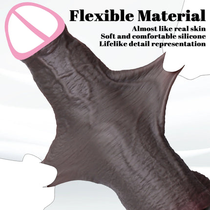 Realistic Silicone Dildo Black Soft Penis Sliding Foreskin Cock Male Genitals Vaginal Masturbation Suction Cup Dick Anal Sex Toy
