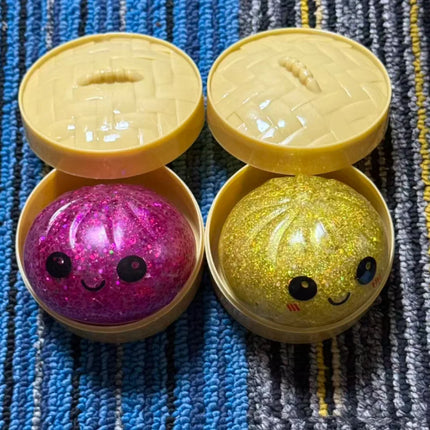 Glitter Dumpling Squishy with Box Dumplings Sensory Steamer Soft TPR Dough Ball for Decompression Fidget Toy Stress Relief Gift