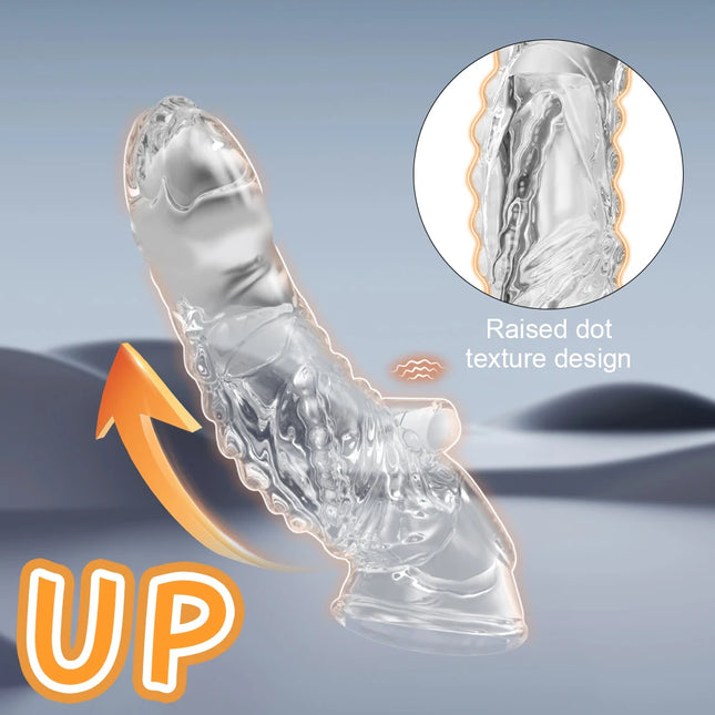 Reusable Penis Enlargement Vibrator Penis Extender Sleeve Sex Toys For Men Adult Delay Ejaculation Cock Ring Vibrator Condom