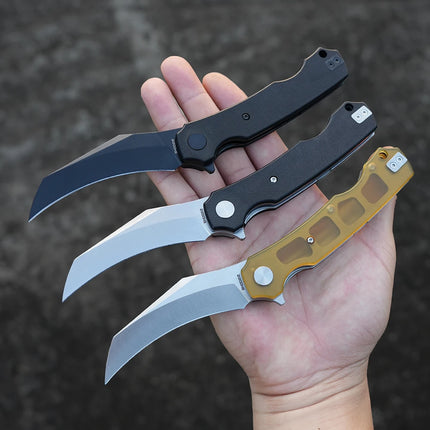 Shooziz-HAN308,Pikal Pocket EDC Knife for Men , Hawkbill Folding Knife & Ultem/G10 Handle，3.15"14C28N Steel Flipper Blade