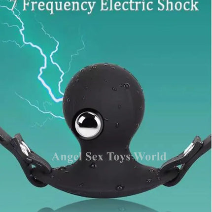 Built in Ball Gag silicone Mouth Plug Electric Shock Open Mouth Gag Bdsm Slave Fetish Dilatation Ball Oral Sex Toys For Couple18