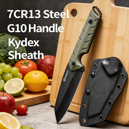7CR13 Stainless Steel Kitchen Knife with G10 Handle & KYDEX Sheath, Sharp Chef Knife for Home Cooking & Professional Use