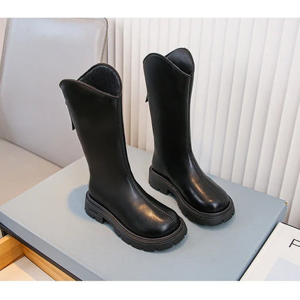 Children Knee Length Boots New 2025 Autumn Student Girls Princess Boots Kids Zipper Comfortable Non Slip Solid Color Long Boots