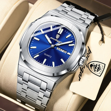 POEDAGAR Exquisite Fashion Men's Watches Waterproof Luminous Date Week Men Watch Stainless Steel Quartz Casual Classic Man Watch