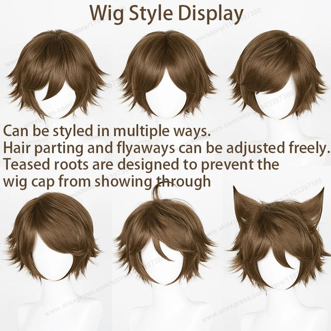 Anime Upgraded 32cm Short Flipped Ends Cosplay Wig Green Blue Purple Pink Man Women Heat Resistant Synthetic Hair