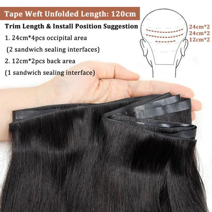 Invisible Long Tape PU Weft Human Hair Bundles Real Natural Hair Seamless & Glueless Injected Tape In Hair Extensions Thick Ends