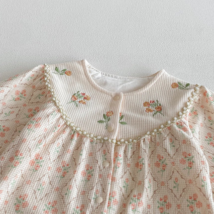 Autumn and winter girls' clothing: one-piece pants, flower-patterned long sleeves, long crawl