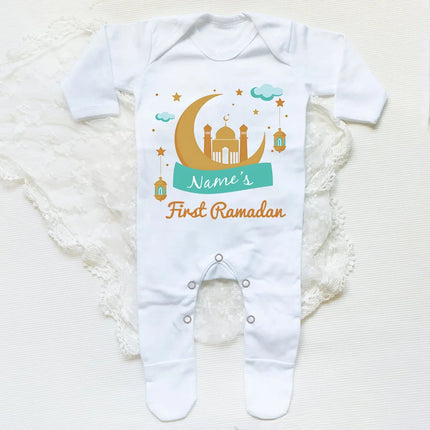 Personalized Baby First Ramadan Bodysuit Infant Long Sleeve Romper Eid Ramadan Islamic Muslim Newborn Keepsake Outfit Jumpsuit