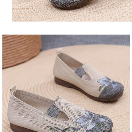 Women's Summer 2025 Breathable Soft-Soled Non-Slip Leisure Mesh Embroidered Flats