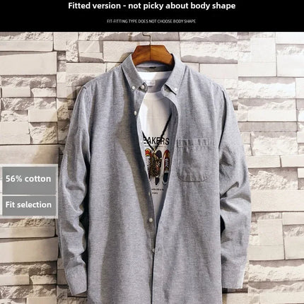 New Men's Oxford Spinning Short Sleeve Solid Color Tooling Business Casual White Shirt Slim Fit Trend Long Sleeve Casual Shirts