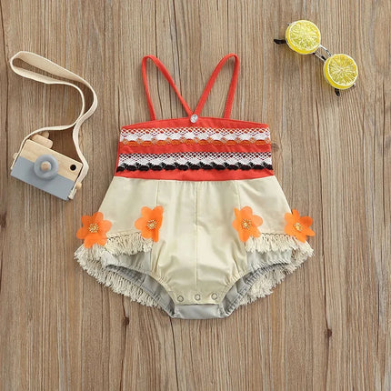 0-24M Toddler Baby Girls Romper Summer Princess Moana Flower Tassel Patchwork Sleeveless Jumpsuit Beachwear for Infant Girls