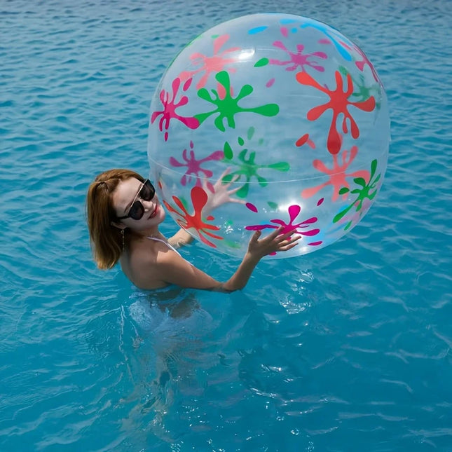Inflatable Beach Water Play Ball - Durable PVC, Transparent with Colorful Splash Patterns, Ideal for Pool and Beach Activities