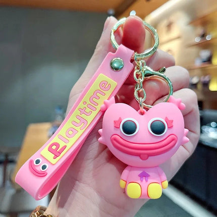 Cute Poppy Toothed Keychain Cartoon 3D Sausage Mouth Doll Car Keychain Couple Bag Pendant Children Toy Jewelry Gift
