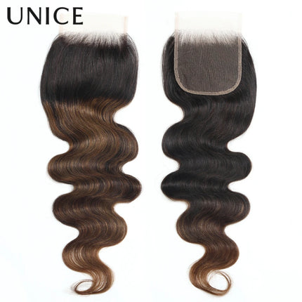 UNice Chestnut Brown Ombre Body Wave 4x4 Lace Closure 1PC 100% Human Hair Closure Only Free Part Lace Closure 14-20 Inch