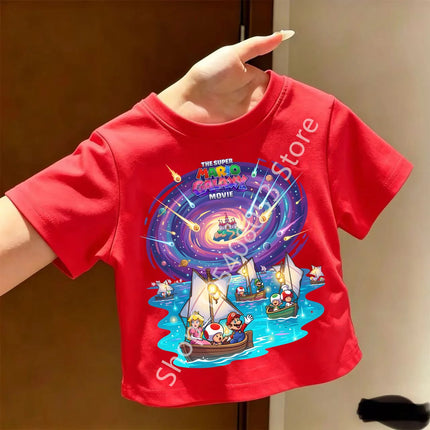 Super Marios T-shirt for Children Cartoon Anime Clothes Round Collar Clothing Short Sleeve Kid Summer Tee Top