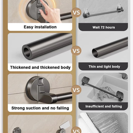 Suction Cup Bathroom Hand Towel Rack Holder Wall Mount No Drill 30/40/50cm Towel Bar Double Bar 2 Tier Apartment Space Saving