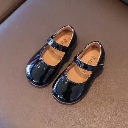 ‌Plain Patent Leather Ballet Flats for Baby Girls  Concise Round-Toe Mary Jane Shoes  Red/White Kids Soft Sole