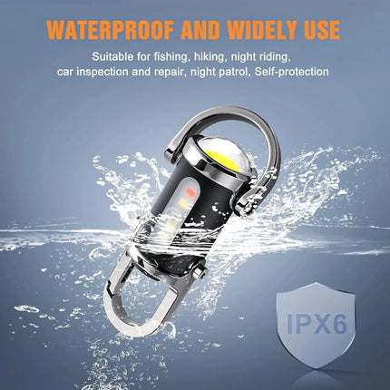 Rechargeable Mini Keychain Flashlight COB Working Light with Outdoor Hook Emergency Warning Light for Camping Walking Hiking