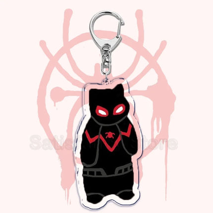 Cute Spider Punk Cat Warrior Key Chain Key Ring Invincible Superhero Keychains Keyring Pendant for Bag Man Women Jewelry Gifts