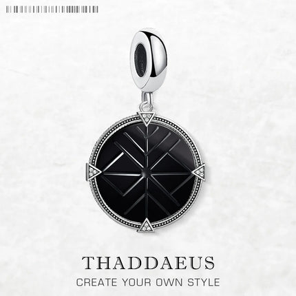 Black Round Stone Pendant Dangle Charm 925 Sterling Silver Fine Jewelry Vintage Gift For Women Men