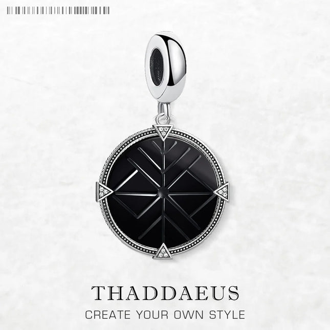Black Round Stone Pendant Dangle Charm 925 Sterling Silver Fine Jewelry Vintage Gift For Women Men