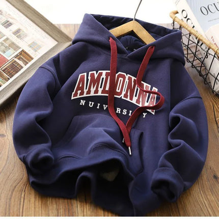 New Autumn winter Boys girls Fleece Thickened Sweater Cartoon Printed Letters Children's Leisure Fake 2 Piece Warm Top 3-14Y