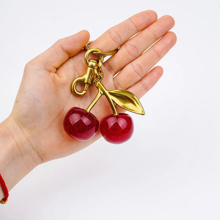 Cherry Charm Handbag Pendant Keychain for Women, Exquisite Internet-Famous Crystal Cherry Bag Accessories High-Grade Pendant