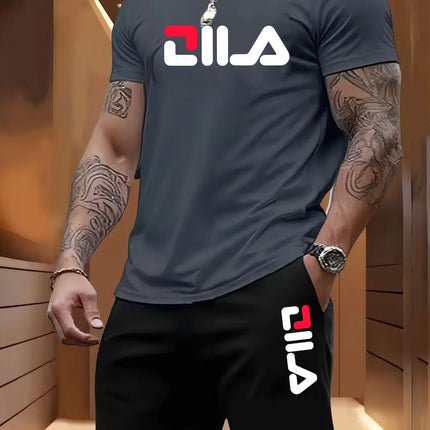 Men's Summer Beach Sports Suit Casual Outdoor Basketball Sports Comfortable Two-Piece Set with Fashion Loose T-Shirt And Shorts