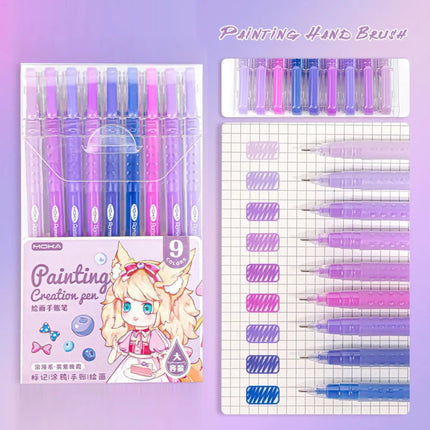 9-Colors Highlighter Set Watercolor Pen Scrapbook Marker Pen Drawing Painting Graffiti Colour Pen Art Stationery