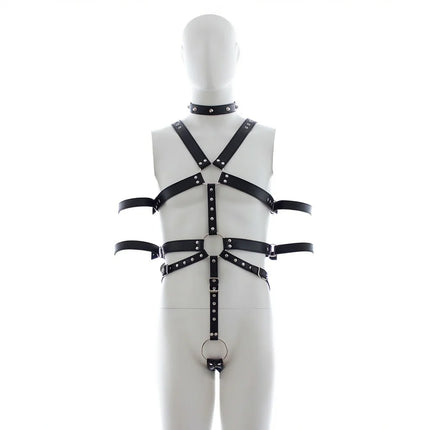 Thierry  Male PU Leather Harness Bondage Restraints Chest Strap Body Harness Strap On Dildo Fetish Adult Sex Games for Couple