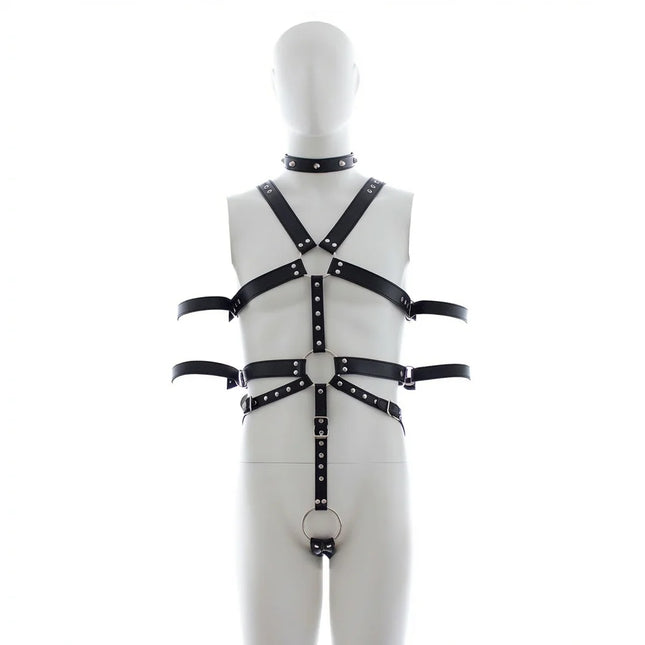 Thierry  Male PU Leather Harness Bondage Restraints Chest Strap Body Harness Strap On Dildo Fetish Adult Sex Games for Couple