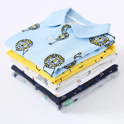 Boys' Short sleeved Polo Shirt 2025 Summer Children's Clothing Wholesale Children's Short sleeved T-shirt Baby Full printed Top
