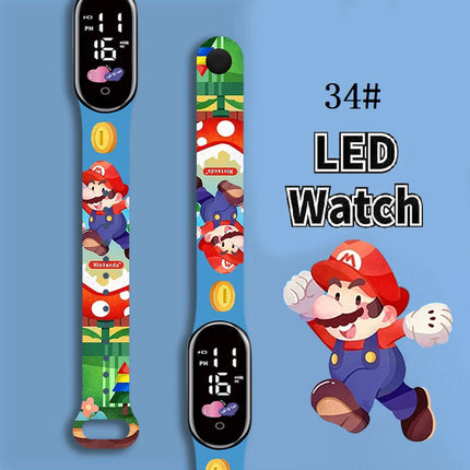 Mario Kids LED Watch Waterproof Touch Digital Bracelet Sports Wristwatch Anime Cartoon Children's Watch For Birthday Gift